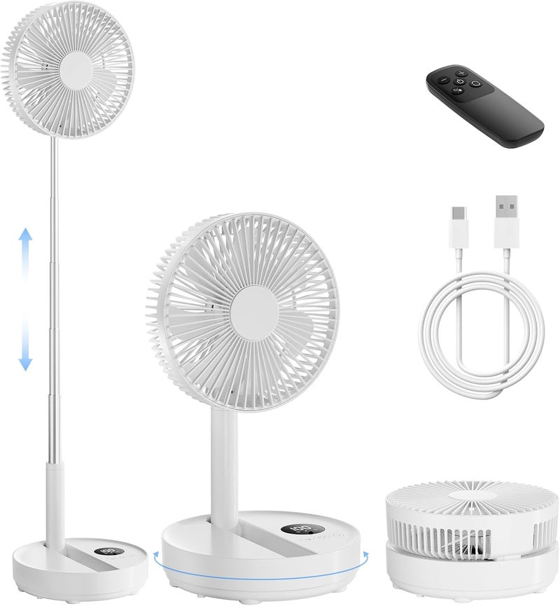 Edvision 8" Portable Oscillating Standing Fan, 8000mAh Rechargeable Pedestal Fan with Remote, Foldable Quiet Travel Fan, 8H Timer, Height Adjustable, Floor & Desk fan for Bedroom, Camping, Office - Image 1